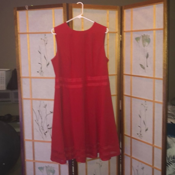 Calvin Klein Red Illusion Stripe FIT + FLARE Dress - Picture 2 of 3